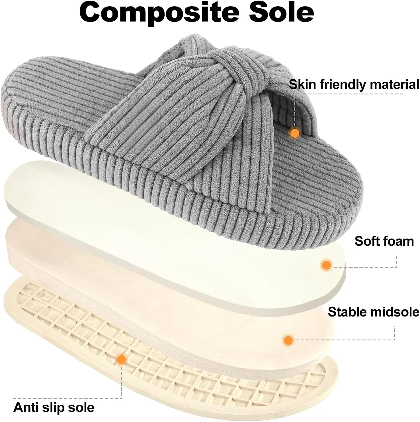 Women's Comfy Memory Foam Corduroy Bow Slip-On Open Toe Bedroom Slides Home Slippers Indoor/Outdoor