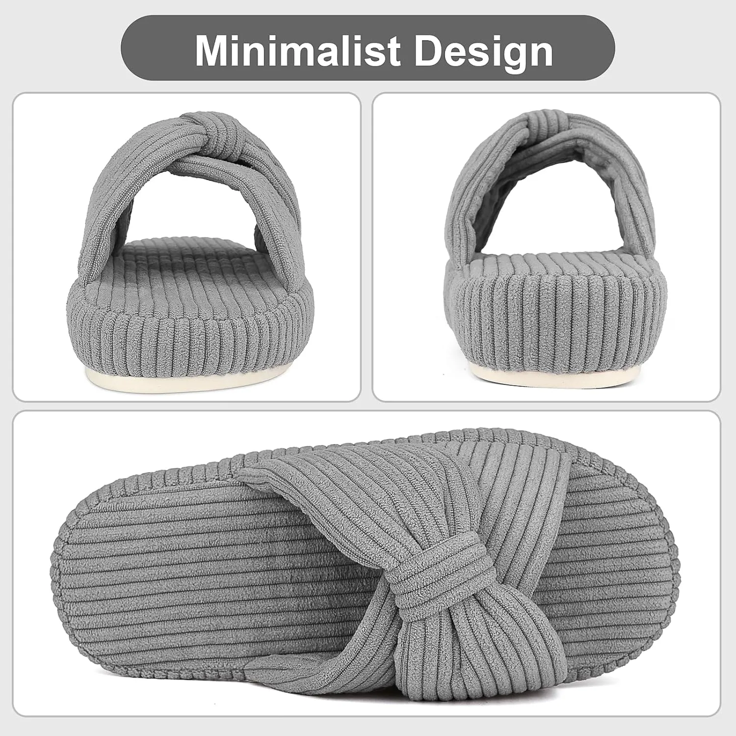 Women's Comfy Memory Foam Corduroy Bow Slip-On Open Toe Bedroom Slides Home Slippers Indoor/Outdoor