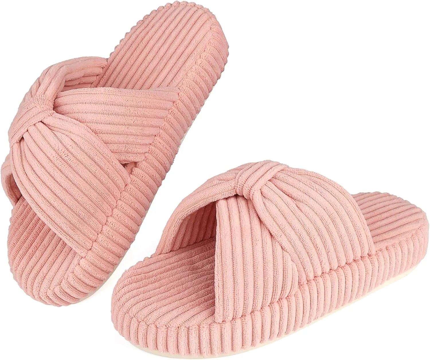 Women's Comfy Memory Foam Corduroy Bow Slip-On Open Toe Bedroom Slides Home Slippers Indoor/Outdoor