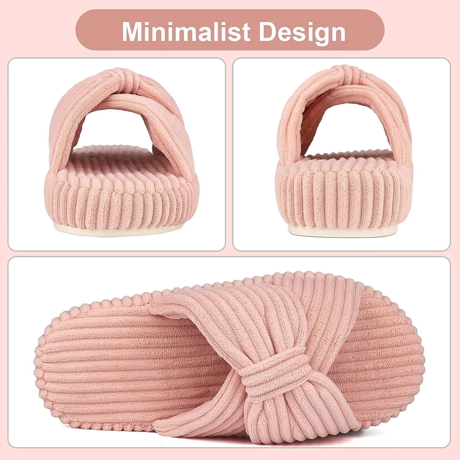 Women's Comfy Memory Foam Corduroy Bow Slip-On Open Toe Bedroom Slides Home Slippers Indoor/Outdoor