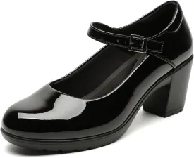 Womens Mary Jane Dress Shoes Chunky Low Block Heels 7CM Closed Toe Work Platform Pumps Dressy Orthopedic for Business Flight Wedding Office Ankle Strap Leather Casual Comfort with Arch Support