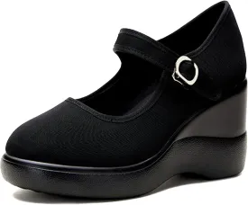 Women's Platform Wedge Height Increasing Mary Jane Shoes with Ankle Strap Comfortable Round Toe Lightweight Orthopedics Walking Shoes Casual High Heel Wedges
