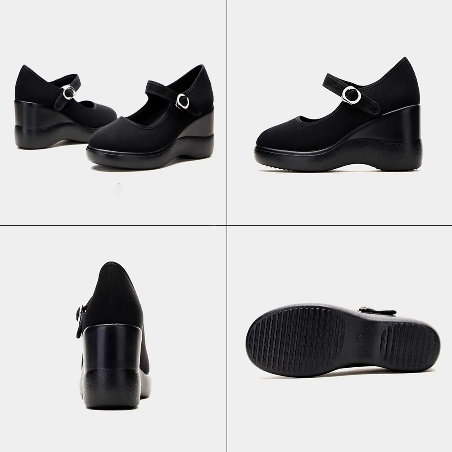 Women's Platform Wedge Height Increasing Mary Jane Shoes with Ankle Strap Comfortable Round Toe Lightweight Orthopedics Walking Shoes Casual High Heel Wedges